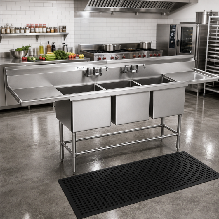 Product image #2 for Eagle Spec-Master FN Series Three-Compartment Stainless Steel Sink with 36-Inch Left Drainboard, 20 x 20 x 14 Inch Bowls