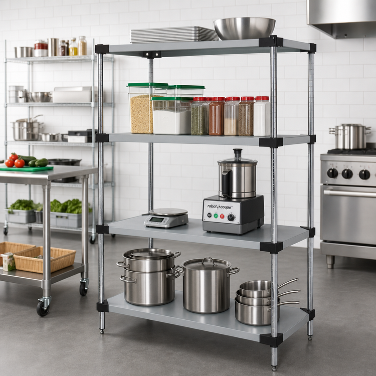 Product image #2 for Quantum Solid Stainless Steel Shelving Starter Kit, 48"W x 18"D x 63"H, 4 Shelves