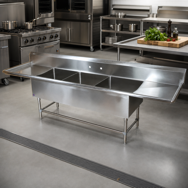 Product image #2 for John Boos Pro-Bowl 3-Compartment Stainless Steel Sink with Left and Right 24-Inch Drainboards