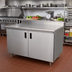 Thumbnail image #2 for Advance Tabco Enclosed Work Table with Cabinet Base, Mid-Shelf and Hinged Doors, 84 x 30 Inches, 14-Gauge 304 Stainless Steel Top, 5-Inch Backsplash