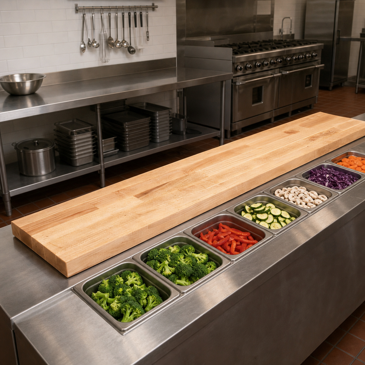 Product image #2 for John Boos Steam Table Cutting Board, 120-Inch W x 10-Inch D x 1-1/4-Inch Thick, Northern Hard Rock Maple