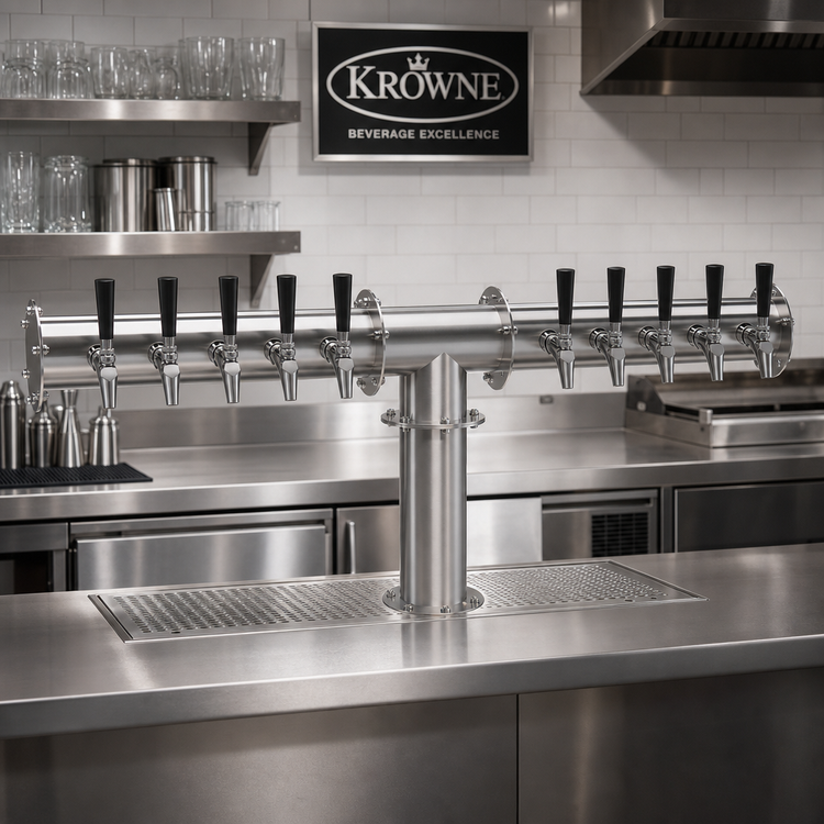 Product image #2 for Krowne 10-Faucet Glycol-Cooled Pipe T-Head Beer Tower, Brushed Stainless Steel