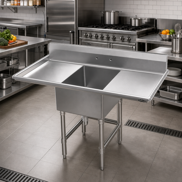 Product image #2 for Krowne Royal Series 1-Compartment Commercial Sink with Left and Right Drainboards
