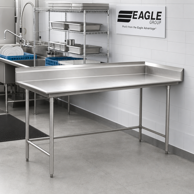 Product image #2 for Eagle Group Straight Clean Dishtable, 120 Inch x 30 Inch, Right-to-Left, 16/304 Stainless Steel Top