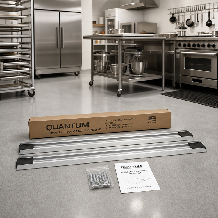 Product image #2 for Quantum Double Unit Floor Track Assembly Kit with 3 16-Foot V-Groove Aluminum Tracks