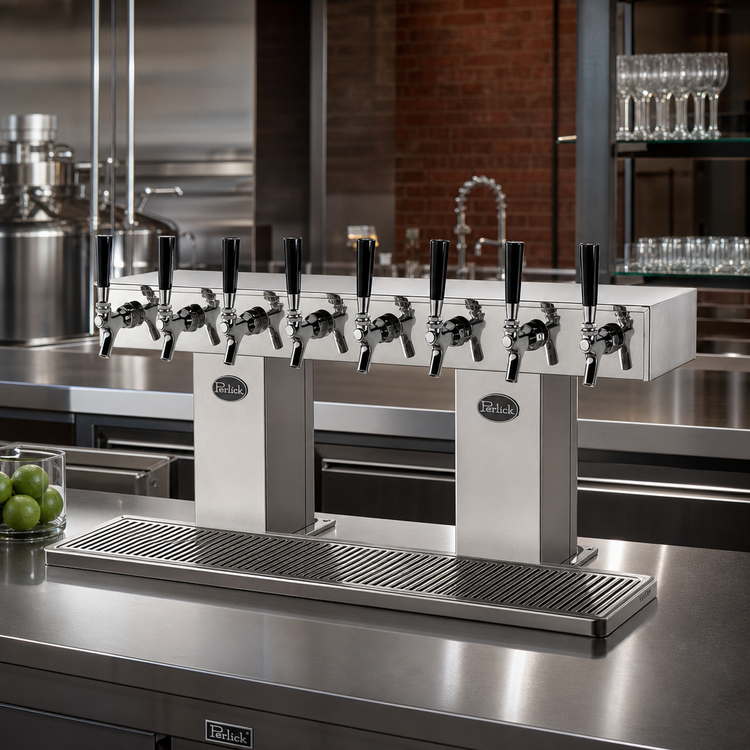 Product image #2 for Perlick 8-Faucet Bridge Tee Draft Beer Tower, Countertop, Glycol-Cooled, Stainless Steel
