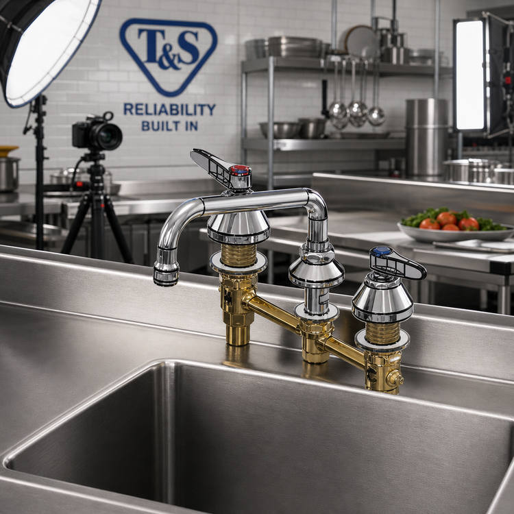 Product image #2 for T&S Brass EasyInstall 8-Inch Center Lavatory Faucet with 8-Inch Swing Nozzle and VR Laminar Flow