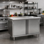 Thumbnail image #2 for Eagle Group Spec-Master CBH3096SE 96-Inch Enclosed Stainless Steel Work Table, 30-Inch Deep, 14-Gauge Flat Top, Four Hinged Doors