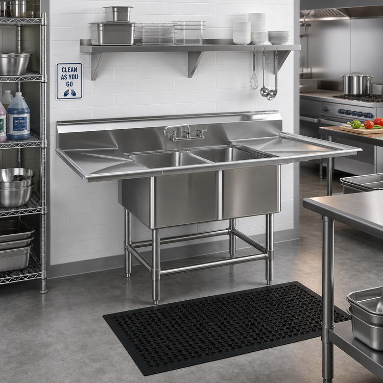 Product image #2 for Eagle Spec-Master FN Series 84-Inch Wide Two-Compartment Sink with Dual 24-Inch Drainboards