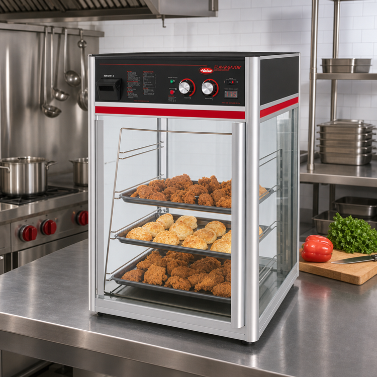 Product image #2 for Hatco Flav-R-Savor Tall Countertop Hot Food Holding and Display Cabinet with 1 Door, 4-Tier Pan Rack Without Motor
