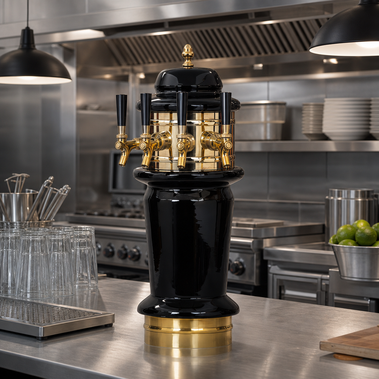 Product image #2 for Glastender Monaco 3-Faucet Air-Cooled Draft Dispensing Tower with Polished Brass Finish
