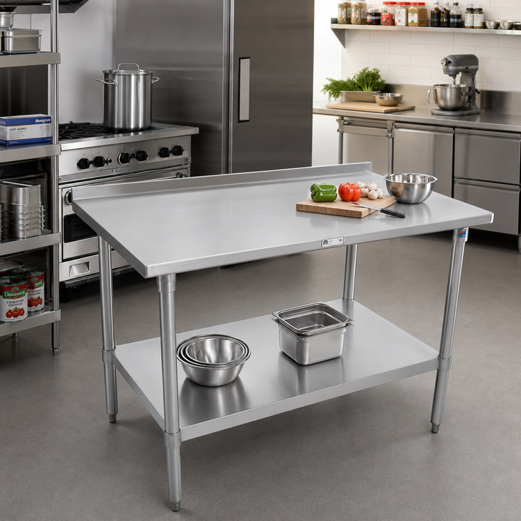 Product image #2 for John Boos Stallion 16-Gauge 300-Series Stainless Steel Work Table, 60 x 36 Inches, with 1-1/2-Inch Rear Up-Turn and Undershelf