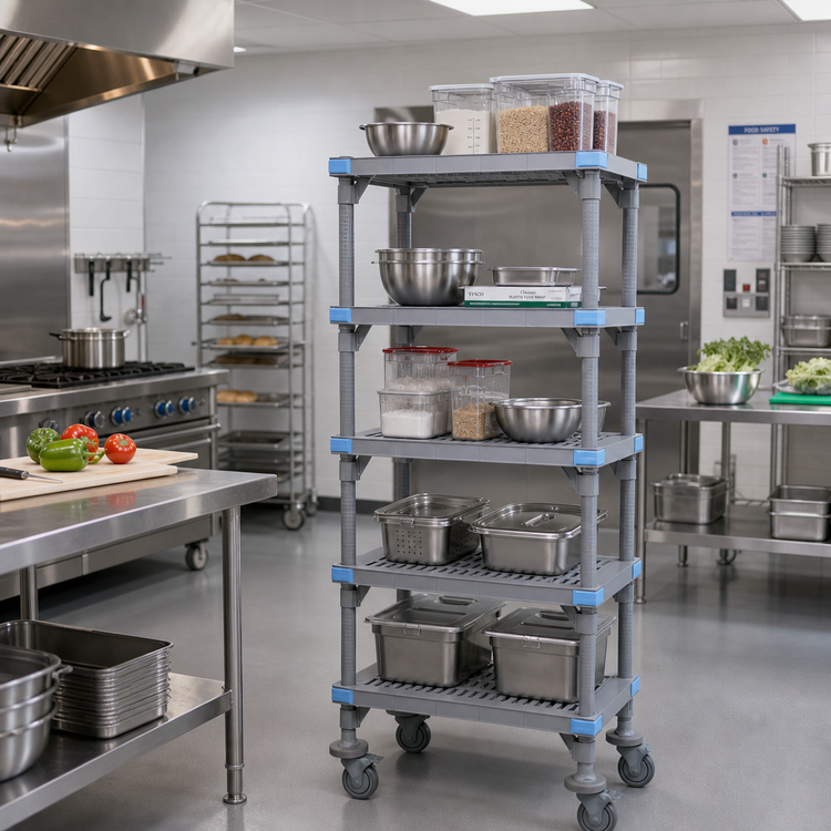 Product image #2 for Millenia 24 x 24 x 62-Inch Mobile Polymer Shelving Starter Unit with 5 Open Grid Shelves