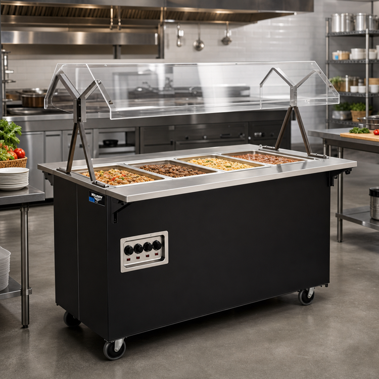 Product image #2 for Vollrath 2-Series Affordable Portable 4-Well Mobile Hot Food Station with Buffet Breath Guard and Enclosed Storage Base