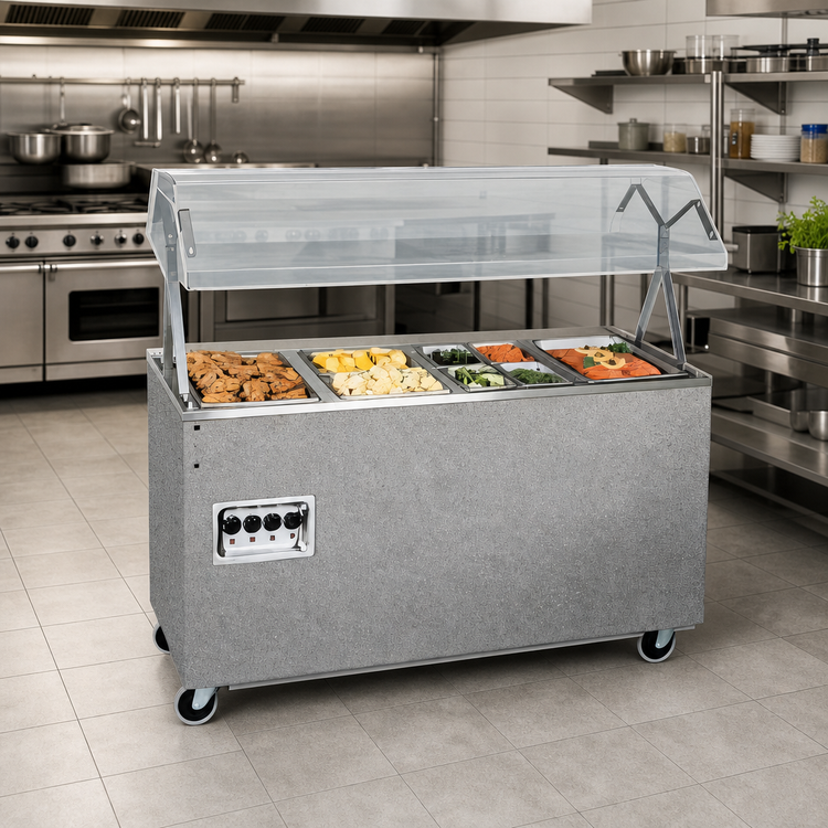 Product image #2 for Vollrath 2-Series Affordable Portable 4-Well Mobile Hot Food Station with Buffet Breath Guard and Enclosed Storage Base