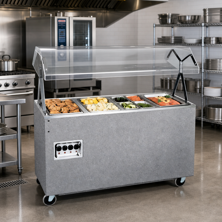 Product image #2 for Vollrath 2-Series Affordable Portable 4-Well Mobile Hot Food Station with Buffet Breath Guard and Enclosed Storage Base