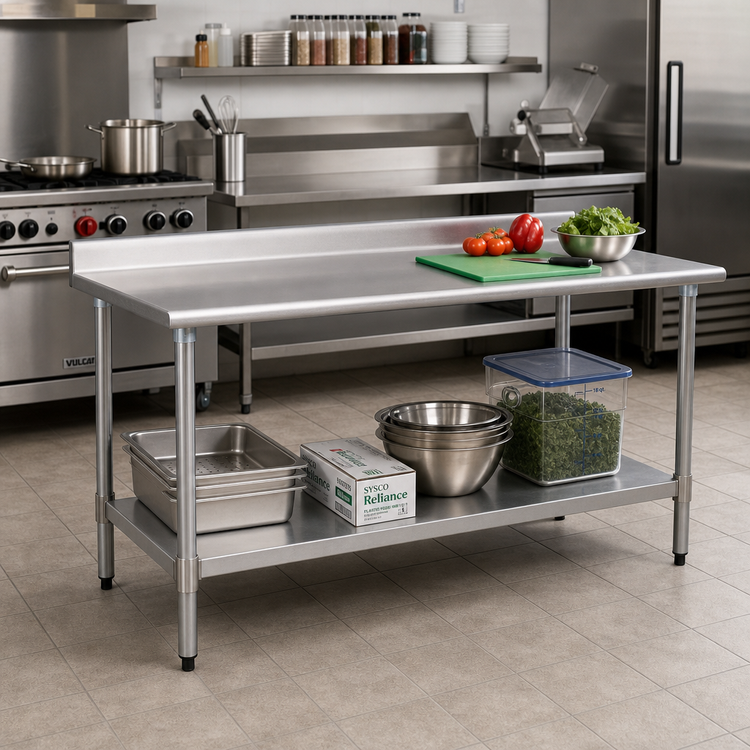 Product image #2 for BlendPort Budget Series 430 Stainless Steel Work Table with Backsplash and Undershelf, 48" W x 30" D