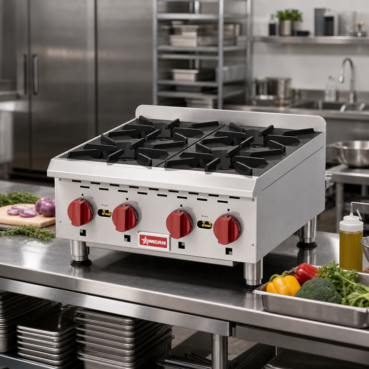 Product image #2 for Omcan USA 4-Burner Natural Gas Countertop Hot Plate with 24 x 24 in. Cooking Area