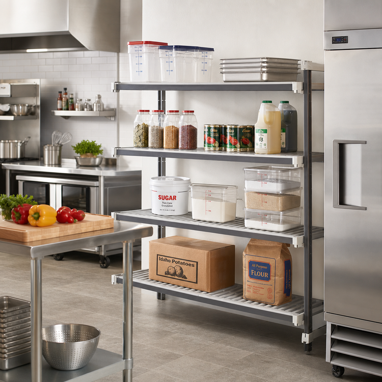 Product image #2 for Cambro Camshelving Elements XTRA 4-Tier Stationary Add-On Polymer Shelving Unit, 24 x 72 x 72 Inch, Vented, Speckled Gray
