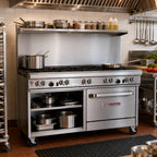 Thumbnail image #2 for Southbend (Middleby) Ultimate 4602DC-6L 60-Inch Gas Restaurant Range with 9 Open Burners, Standard Oven, Cabinet Base & Hi-Shelf