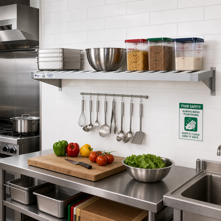 Product image #3 for New Age Adjust-A-Shelf T-Bar Series Wall-Mounted Aluminum Shelf, 60-Inch x 18-Inch, 1500 lb. Capacity