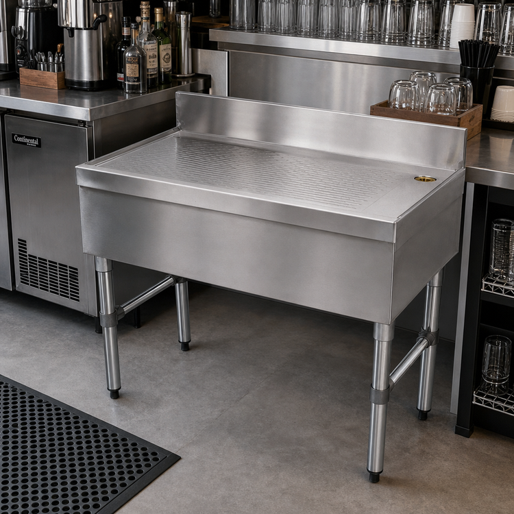 Product image #2 for Advance Tabco Underbar Basics Free-Standing Stainless Steel Underbar Drainboard, 48 x 21 Inches