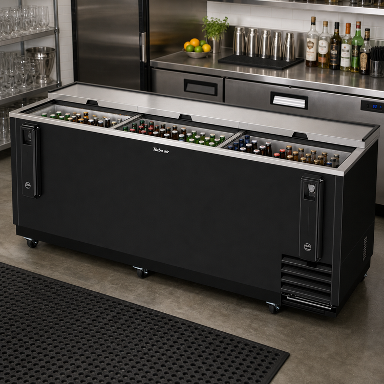 Product image #2 for Turbo Air Super Deluxe 95-Inch Wide Black Laminated Bottle Cooler with Three Sliding Lids