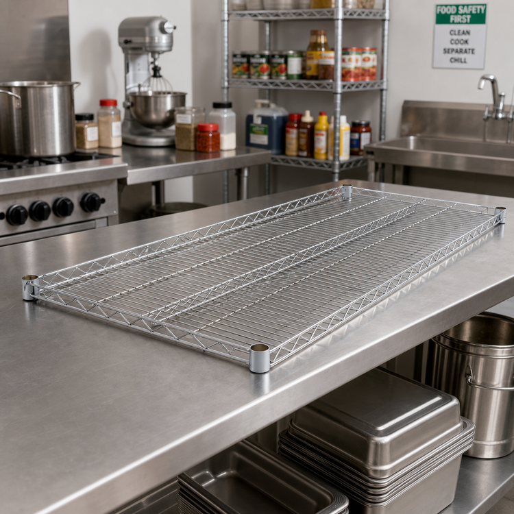 Product image #3 for Winco 72 Inch x 24 Inch Chrome-Plated Wire Shelf with Sleeve Clips