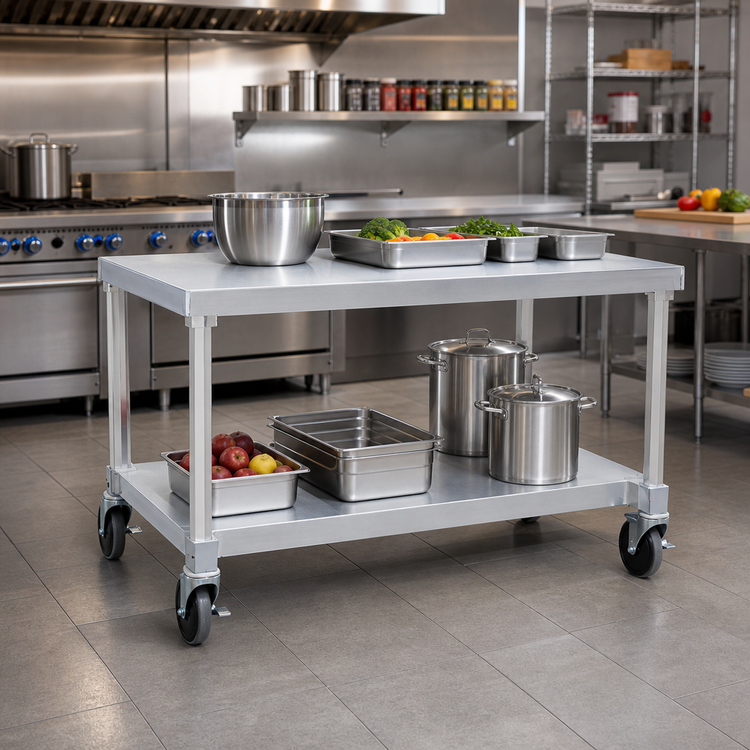 Product image #2 for New Age Mobile Aluminum Equipment Stand with Adjustable Undershelf, 72 x 24 x 24 Inches
