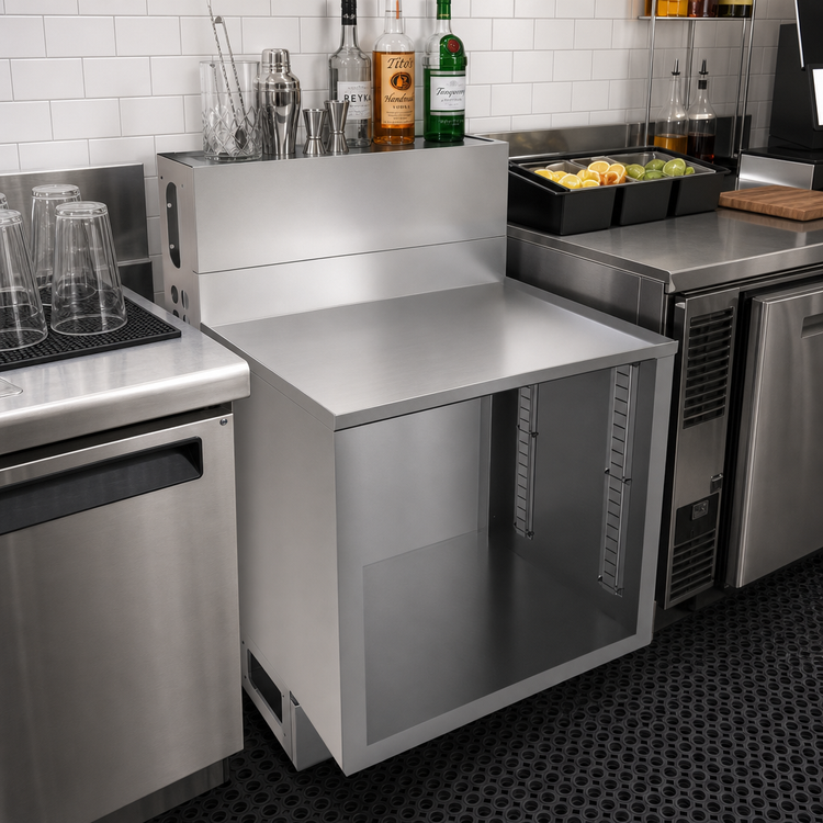 Product image #3 for BK Resources 24-Inch Wide Top Shelf Raised Edge Open Underbar Cabinet with Die Wall