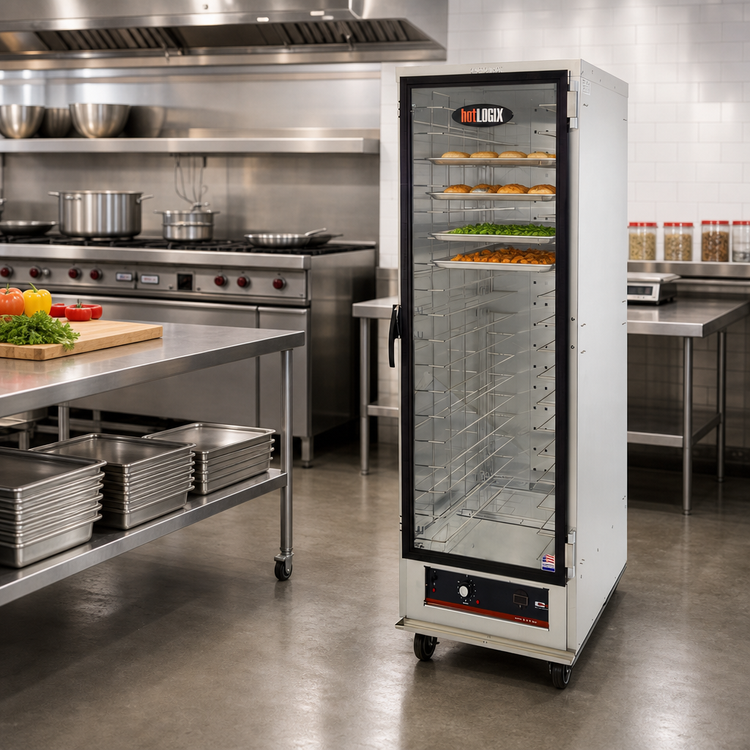 Product image #2 for hotLOGIX HL1-8 Half-Height Non-Insulated Heated Holding Cabinet with Tempered Glass Door, 1 Compartment