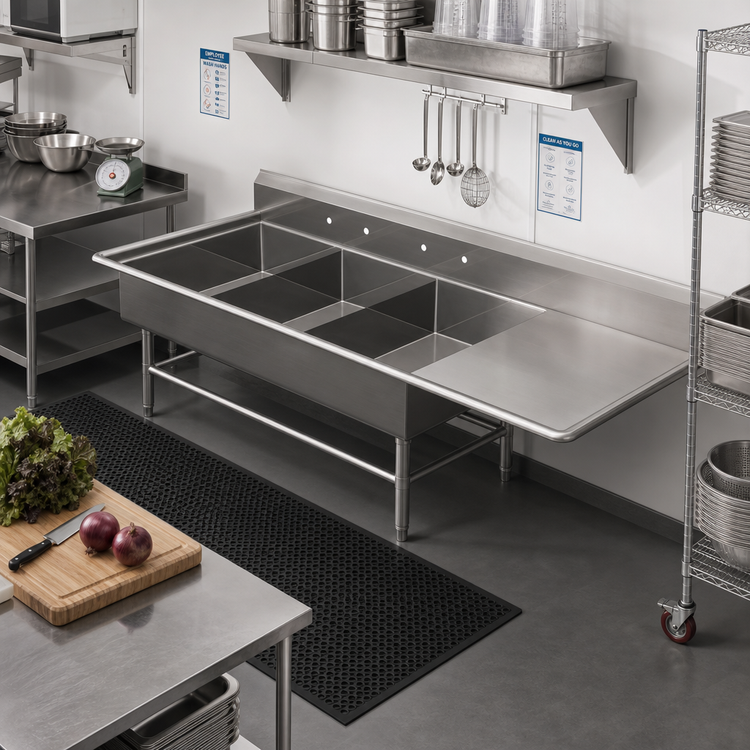 Product image #2 for John Boos Pro-Bowl 3-Compartment Stainless Steel Sink with Right Drainboard, 84-3/16-Inch, 14-Inch Deep Bowls