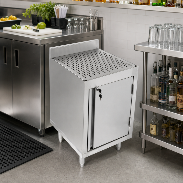 Product image #2 for John Boos Slim-Line Freestanding Underbar Storage Cabinet with Drainboard, 24 x 18 x 32-1/2 Inches, Right-Hinged Door