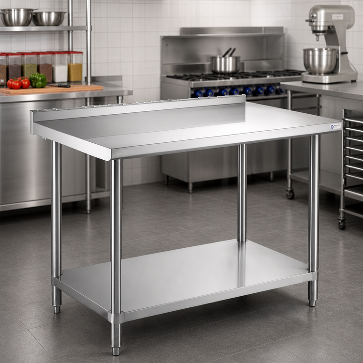 Product image #2 for 60 Inch x 18 Inch Stainless Steel Worktable with 2 Inch Backsplash and Undershelf