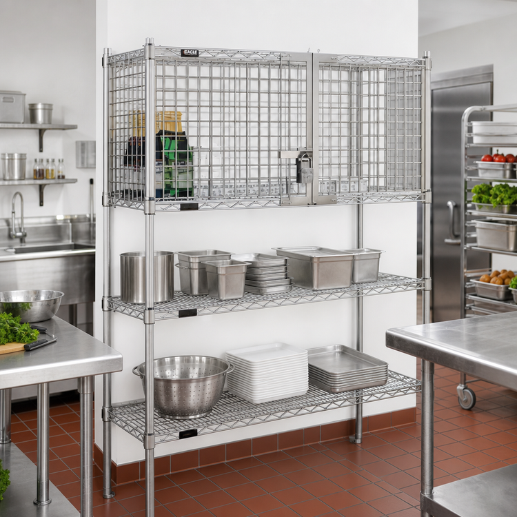 Product image #2 for Eagle Group 60"W x 18"D Stainless Steel Security Enclosure Kit with Hinged Doors for Wire Shelving