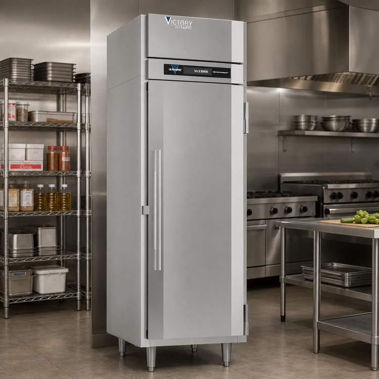 Product image #2 for Victory UltraSpec V-Core One-Section Standard-Depth Solid Door Reach-In Freezer, 21.01 Cu. Ft., Self-Contained, Top-Mounted, Stainless Steel
