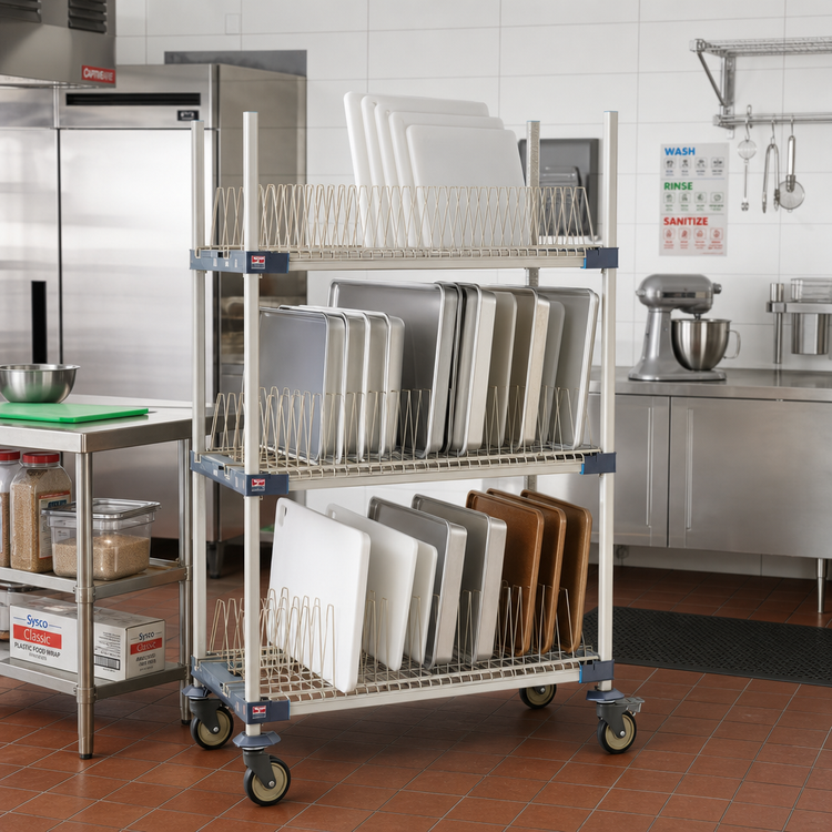 Product image #3 for MetroMax 4 48-Inch Wide Mobile 3-Tier Drying Rack Unit for Trays and Cutting Boards
