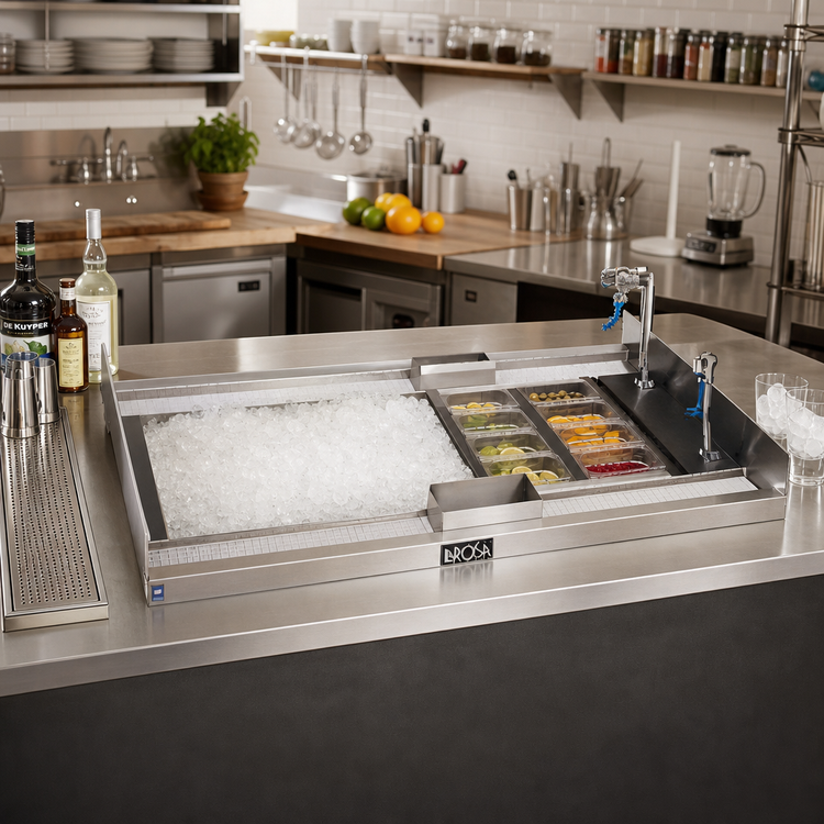Product image #2 for La Rosa 5547 Drop-In Double-Service Ice/Water/Cocktail Unit with Glass Fillers, 47 Inch