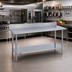 Thumbnail image #2 for Duke 144-Inch x 30-Inch 14-Gauge 300-Series Stainless Steel Work Table with 5-Inch Riser and Galvanized Undershelf