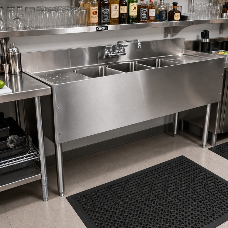 Product image #2 for CHOICE by Glastender Four-Compartment Stainless Steel Underbar Sink Unit with Deck-Mounted Faucet, 48 Inch W x 24 Inch D