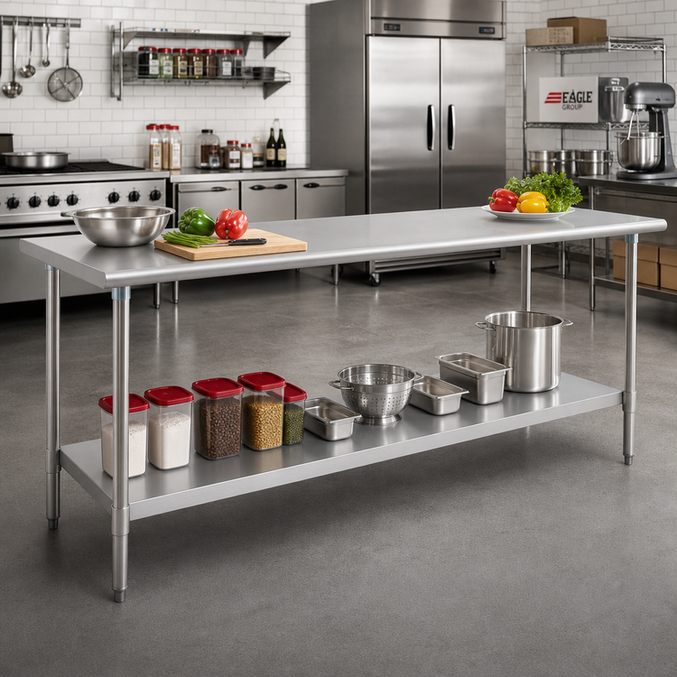 Product image #2 for Eagle Group Budget Series 72-Inch x 24-Inch 430 Stainless Steel Work Table with Adjustable Undershelf
