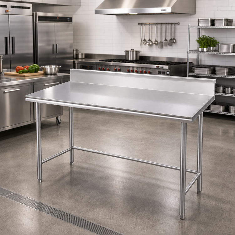 Product image #2 for Advance Tabco 144" x 36" 16 Gauge 304 Stainless Steel Open Base Work Table with 5" Backsplash
