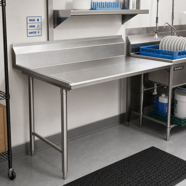 Product image #2 for Eagle Group Straight Clean Dishtable, 24-Inch x 30-Inch, Right-to-Left, 8-Inch Backsplash