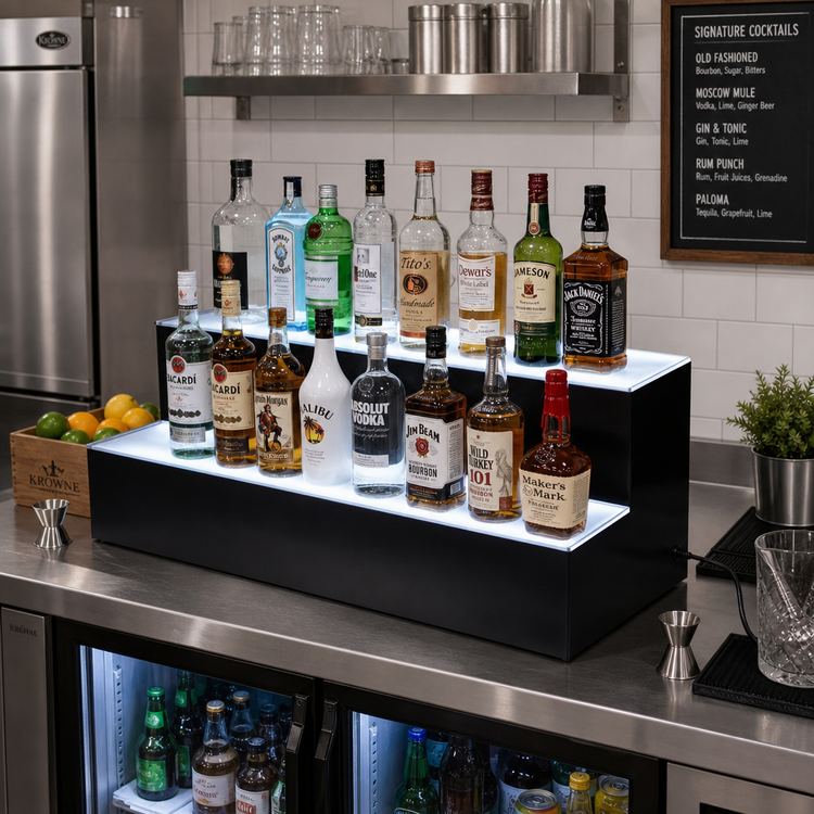 Product image #3 for Krowne Royal Series 36-Inch 2-Tier Lighted Countertop Liquor Display, Right-Side Cord, 18-Bottle Capacity