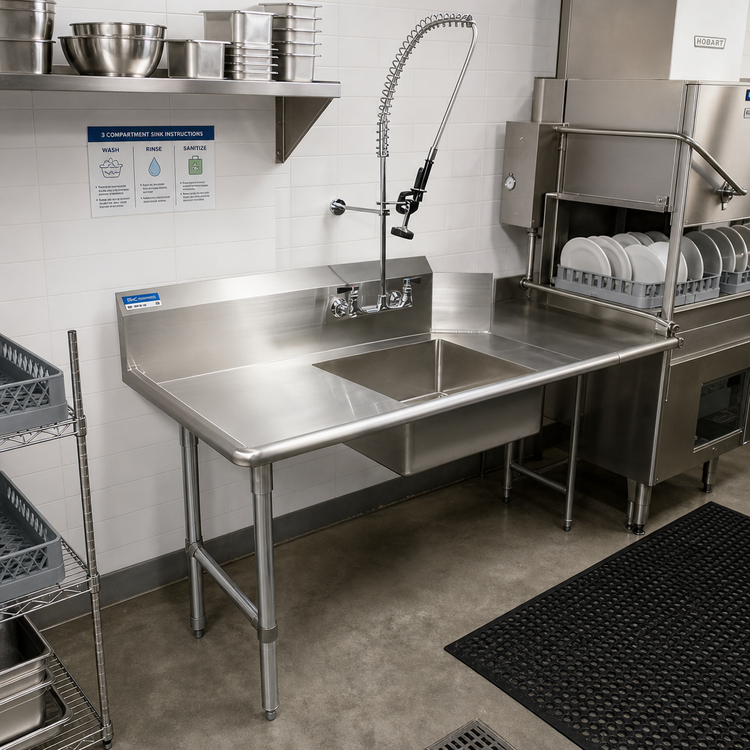 Product image #2 for BK Resources 26-Inch Straight Soiled Dish Table with Left-to-Right Pre-Rinse Sink and Stainless Steel Legs