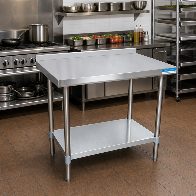 Product image #2 for BK Resources 30 x 24 Inch 430 Stainless Steel Work Table with 1-1/2 Inch Rear Riser and Galvanized Undershelf