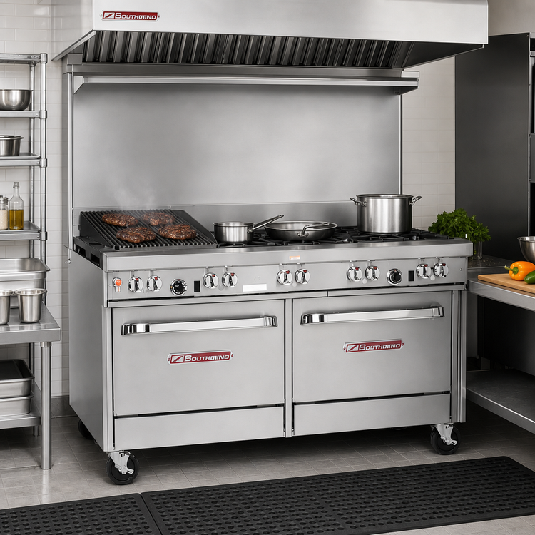 Product image #2 for Southbend Ultimate 60-Inch Gas Restaurant Range with 4 Open Burners, 36-Inch Charbroiler, and 2 Standard Ovens