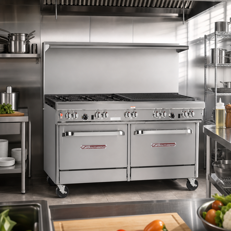 Product image #2 for Southbend Ultimate 60-Inch Gas Restaurant Range with 4 Open Burners, 36-Inch Charbroiler, and 2 Standard Ovens