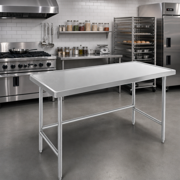 Product image #2 for Advance Tabco 84-Inch x 24-Inch 14-Gauge 304 Stainless Steel Work Table with Open Galvanized Base and Non-Drip Edge