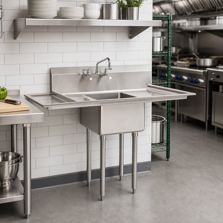 Product image #2 for Omcan USA 1-Compartment Commercial Pot Sink with Left and Right Drainboards, 18 x 18 x 11-Inch Bowl